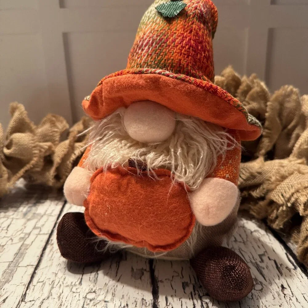 Fall Gnome Stuffed Decoration Orange Brown Pumpkins